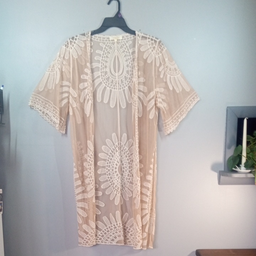 Rebellion Again Beige Lace Boho Cardigan Size Medium